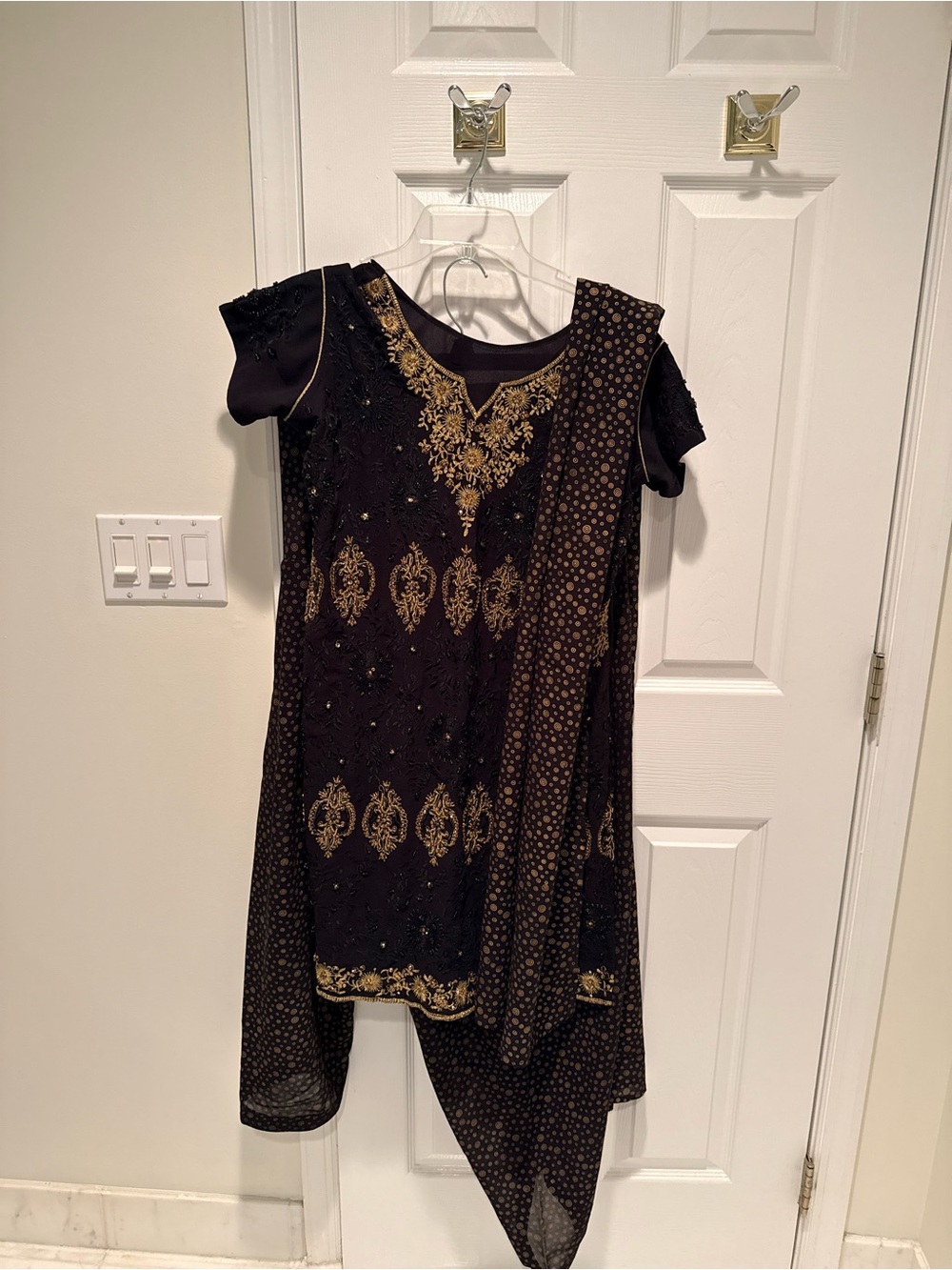 Embroidered Black & Gold Women's Dress with Dupatta